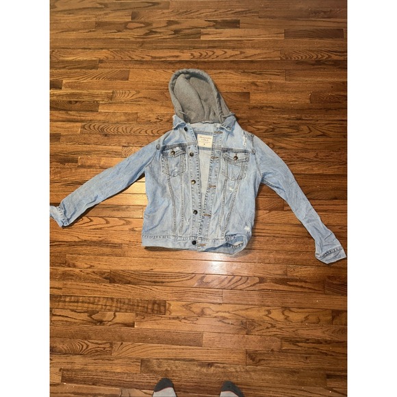 Abercrombie & Fitch Jackets & Blazers - Abercrombie & Fitch Blue Jean Hooded Jacket Unisex Medium Distressed